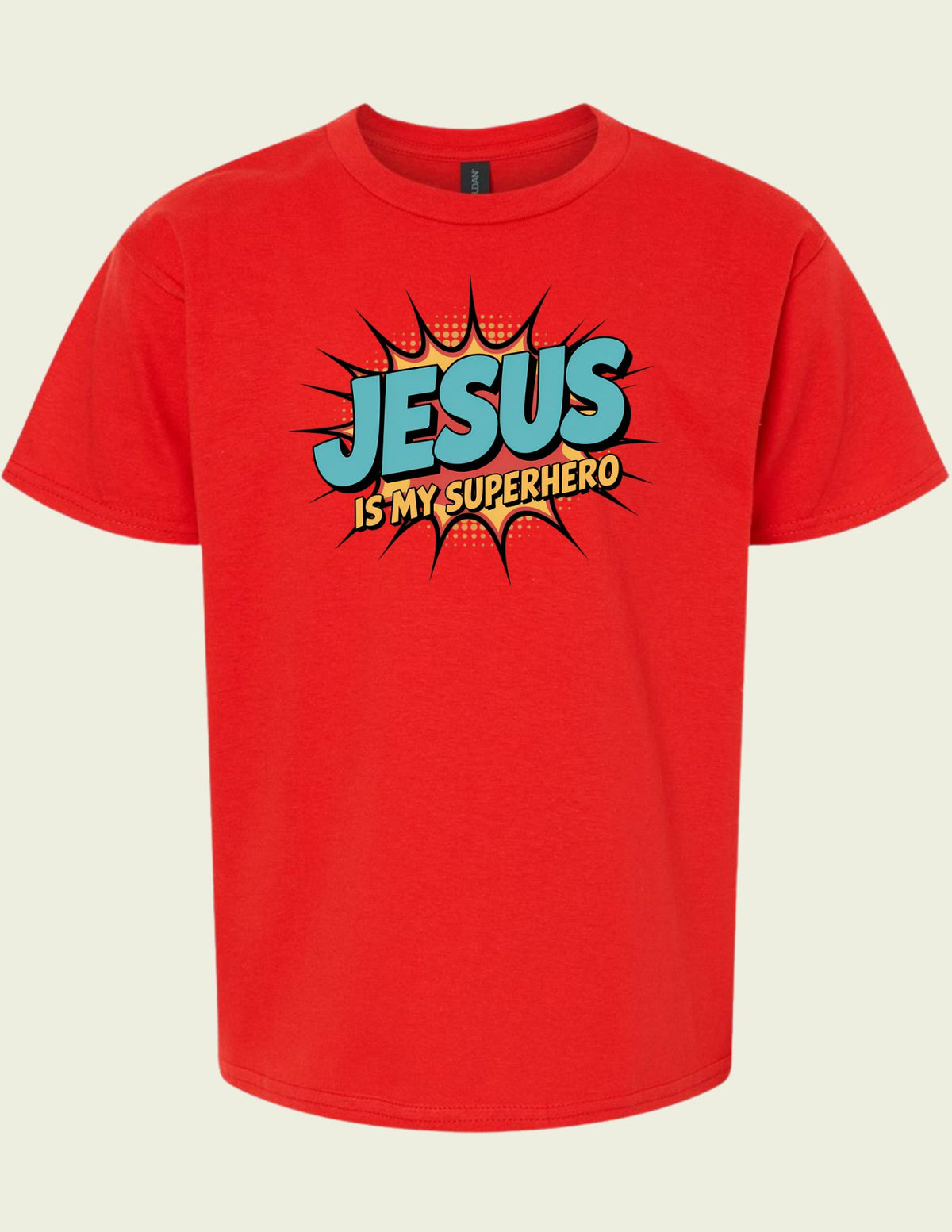 Kids T-Shirt - "Jesus Is My Superhero" Comic Style Christian Tee